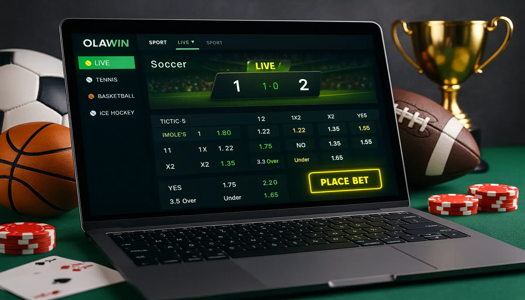 Apostas esportivas no cassino online OLAWIN